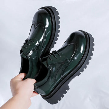 Brogue Trendy British Style Thick Soled Men's Shoes Versatile Business and Leisure Style Wedding Party Men's Elevated Shoes